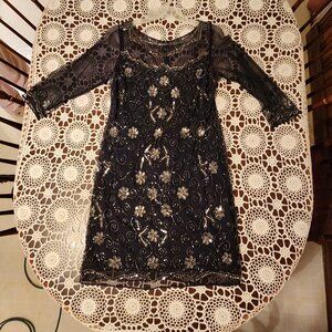 Navy blue/silver gray dress.